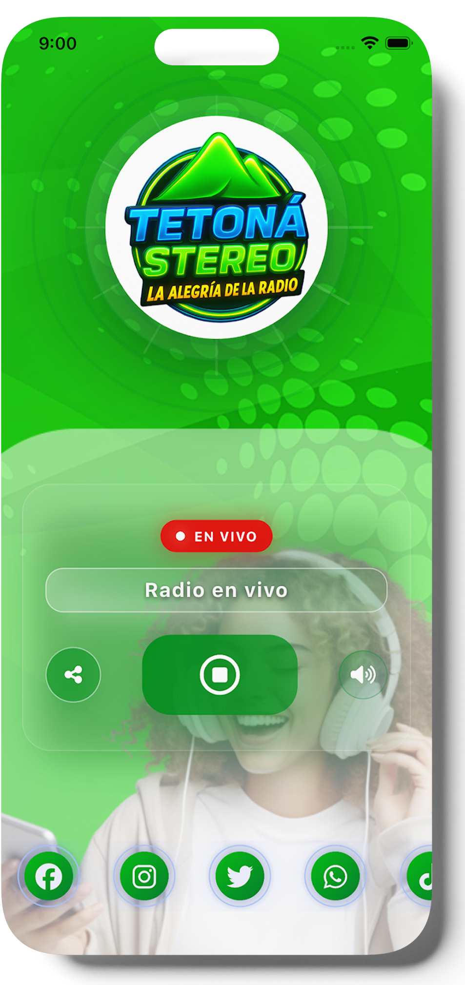 Pantalla de inicio de app
